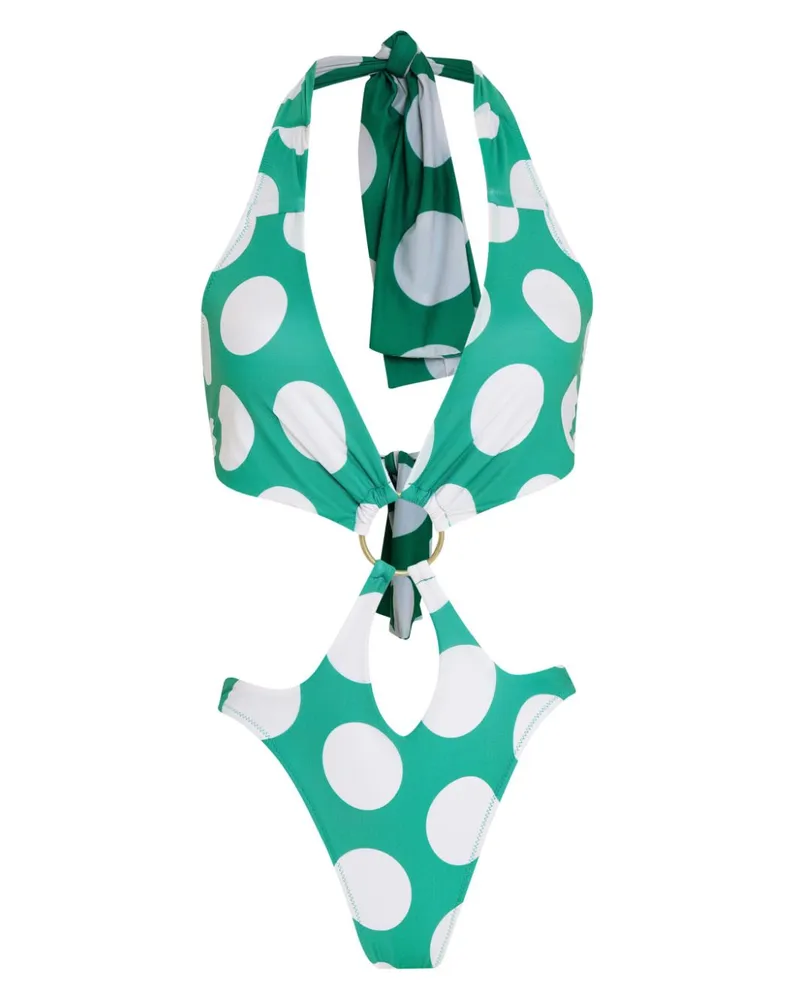 Amir Slama Badeanzug mit Polka Dots - Grün Grün