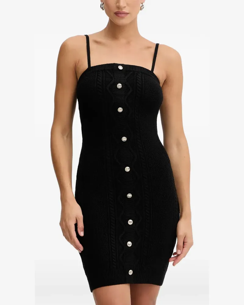 Guess Geknöpftes Minikleid mit Zopfmuster - Schwarz Schwarz