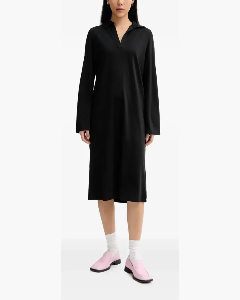Marc O'Polo long-sleeve polo-collar midi dress - Schwarz Schwarz