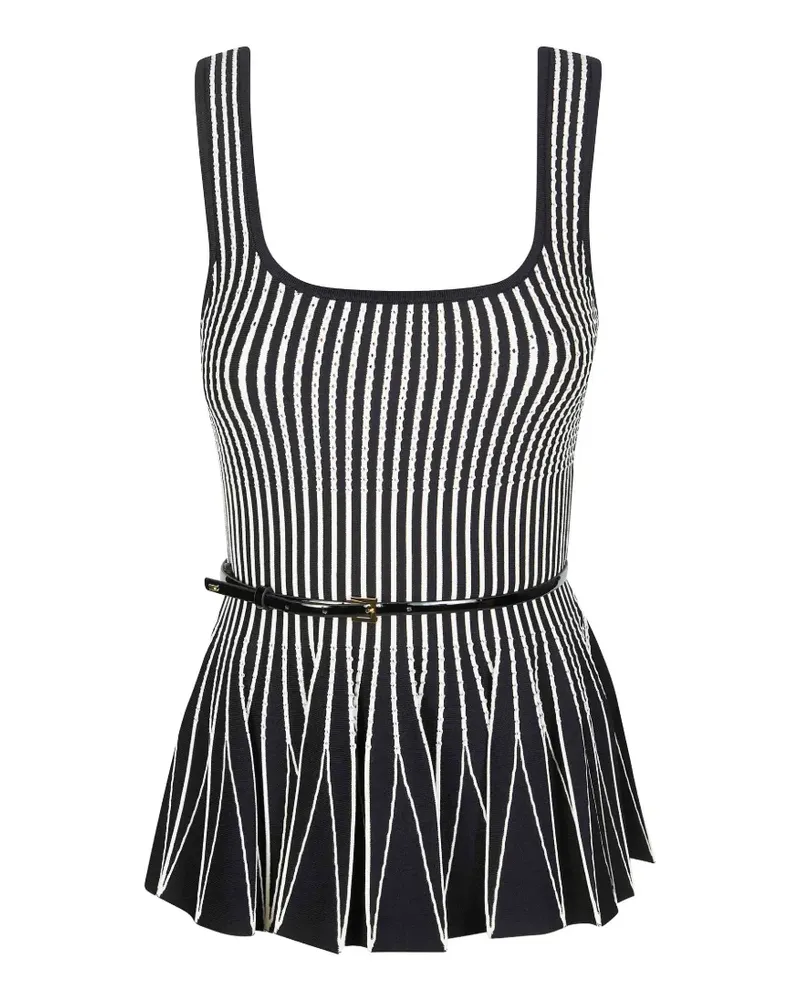 Elisabetta Franchi Gestreiftes Oberteil mit Gürtel - Schwarz Schwarz