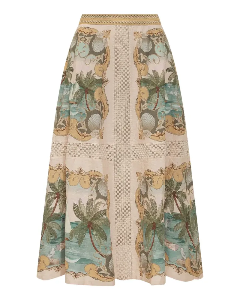 FARM Rio royal sea-print midi skirt - Nude Nude