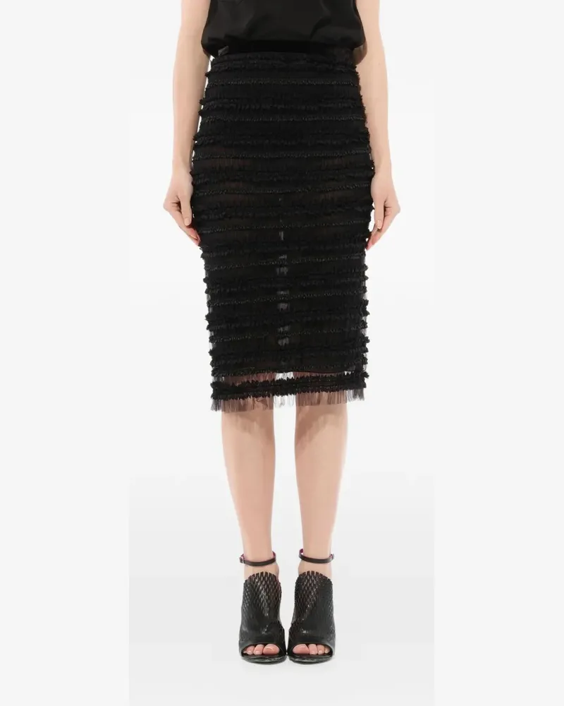 Givenchy Gerader Midirock mit Volants - Schwarz Schwarz
