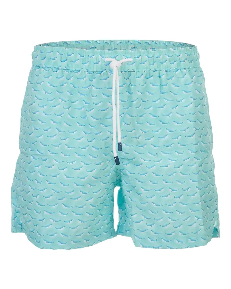 Fedeli whale-print drawstring swim shorts - Blau Blau