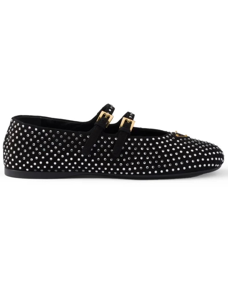 Prada Ballerinas mit Kristallen - Schwarz Schwarz
