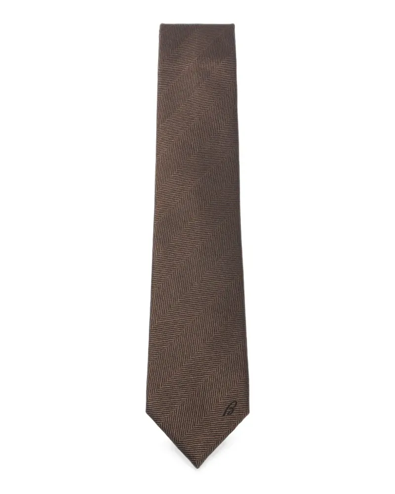 Brioni Seidenkrawatte mit Fischgrätenmuster - Braun Braun
