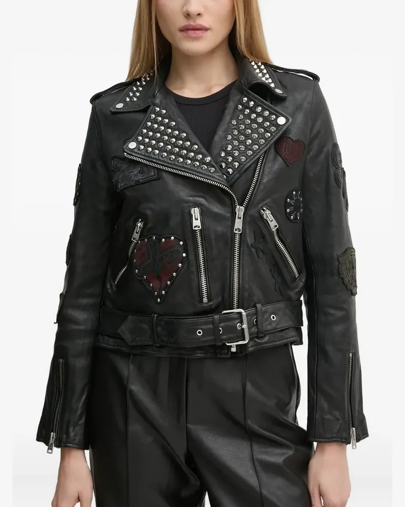 AllSaints Lederjacke mit Nieten - Schwarz Schwarz