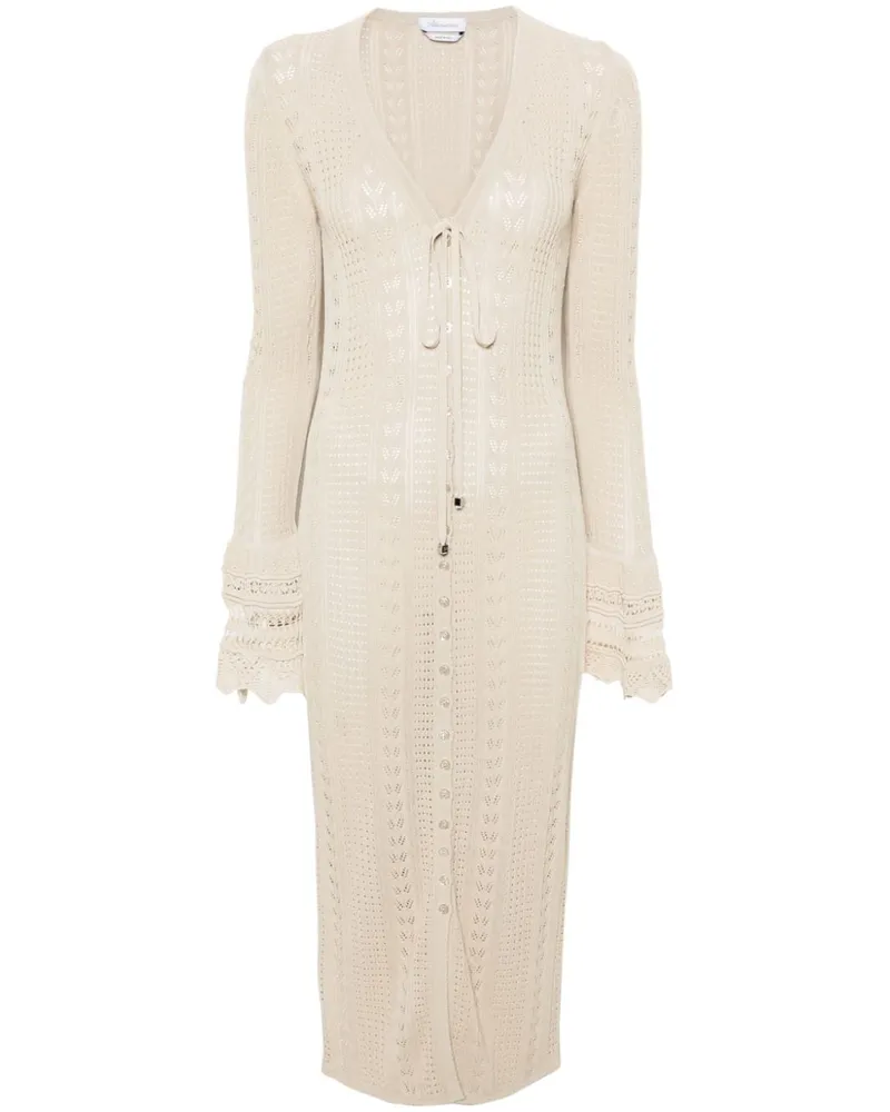 Blumarine Midikleid mit Lochstrickmuster - Nude Nude