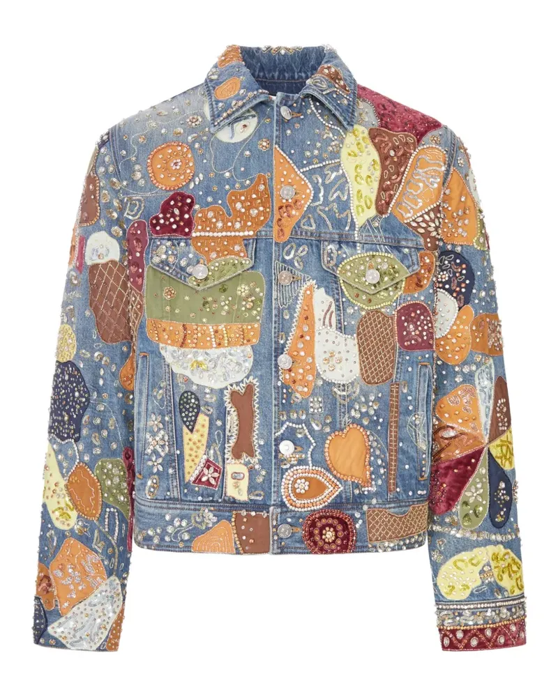 Amiri embroidered crystal-embellished denim jacket - Blau Blau