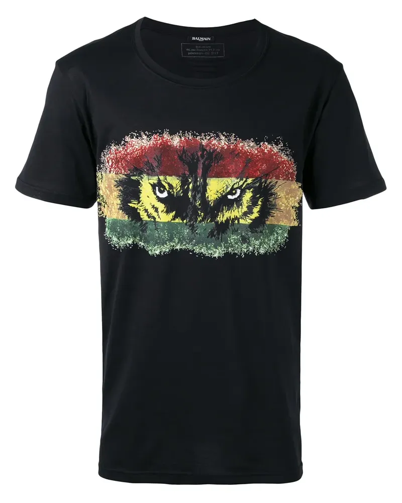 Balmain T-Shirt mit Wolfsaugen - Schwarz Schwarz