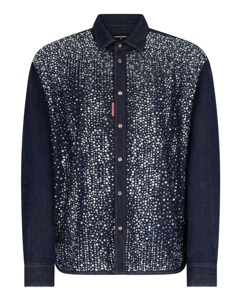 Dsquared2 Kastiges Hemd mit Kristallen - Blau Blau