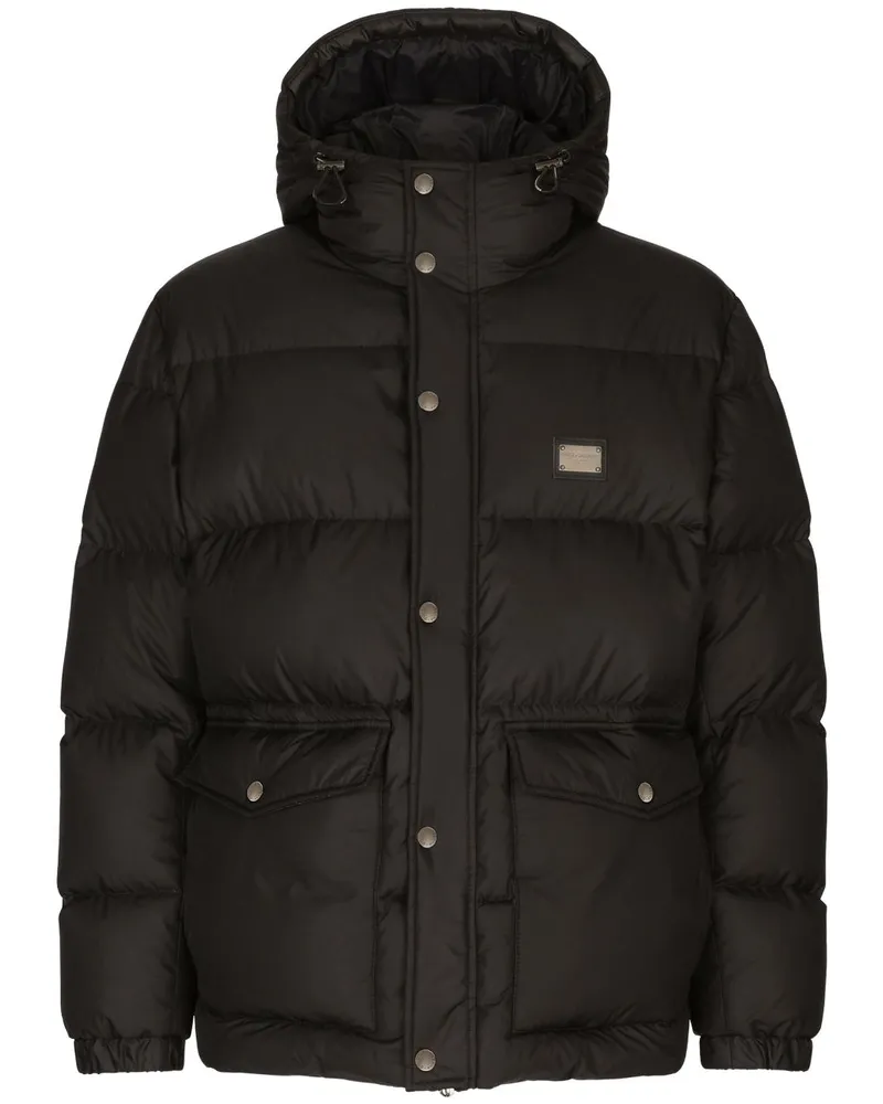 Dolce & Gabbana Gefütterte Kapuzenjacke mit Logo-Schild - Schwarz Schwarz