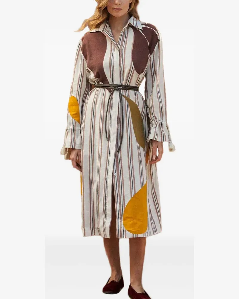 PAULA Midikleid mit Streifendetail - Weiß Weiß