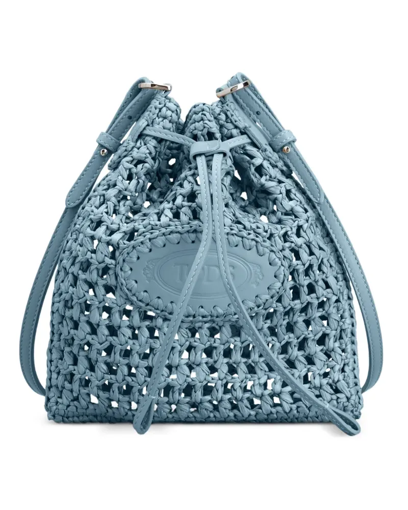 TOD'S Mini Beuteltasche aus Raffiabast und Leder - Blau Blau
