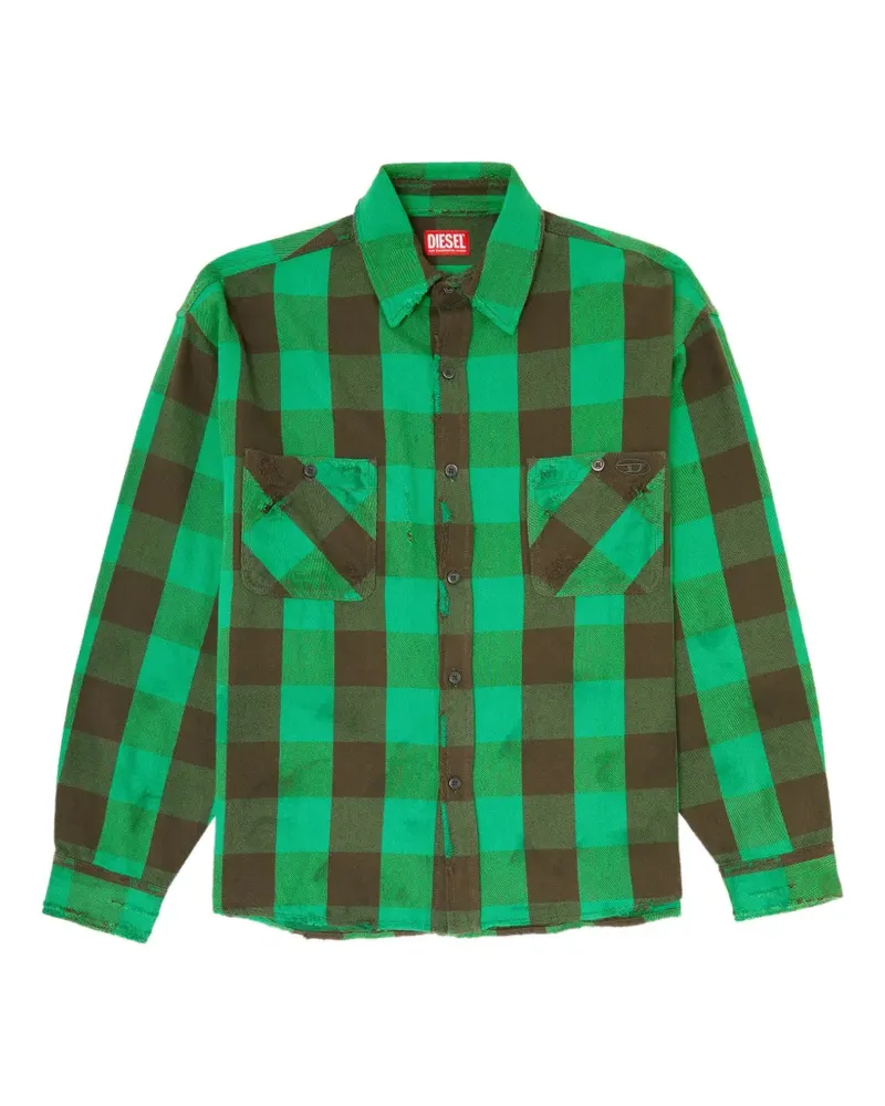 Diesel Kariertes Flanellhemd im Distressed-Look - Grün Grün