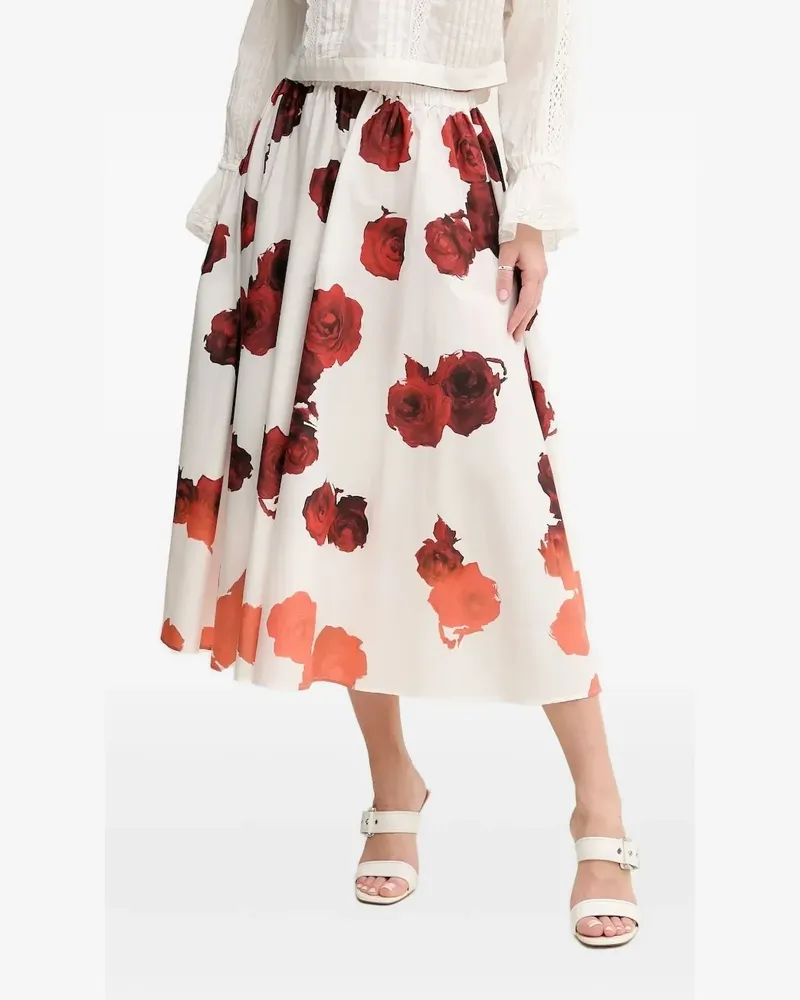 Liviana Conti Midirock mit Rosen-Print - Weiß Weiß