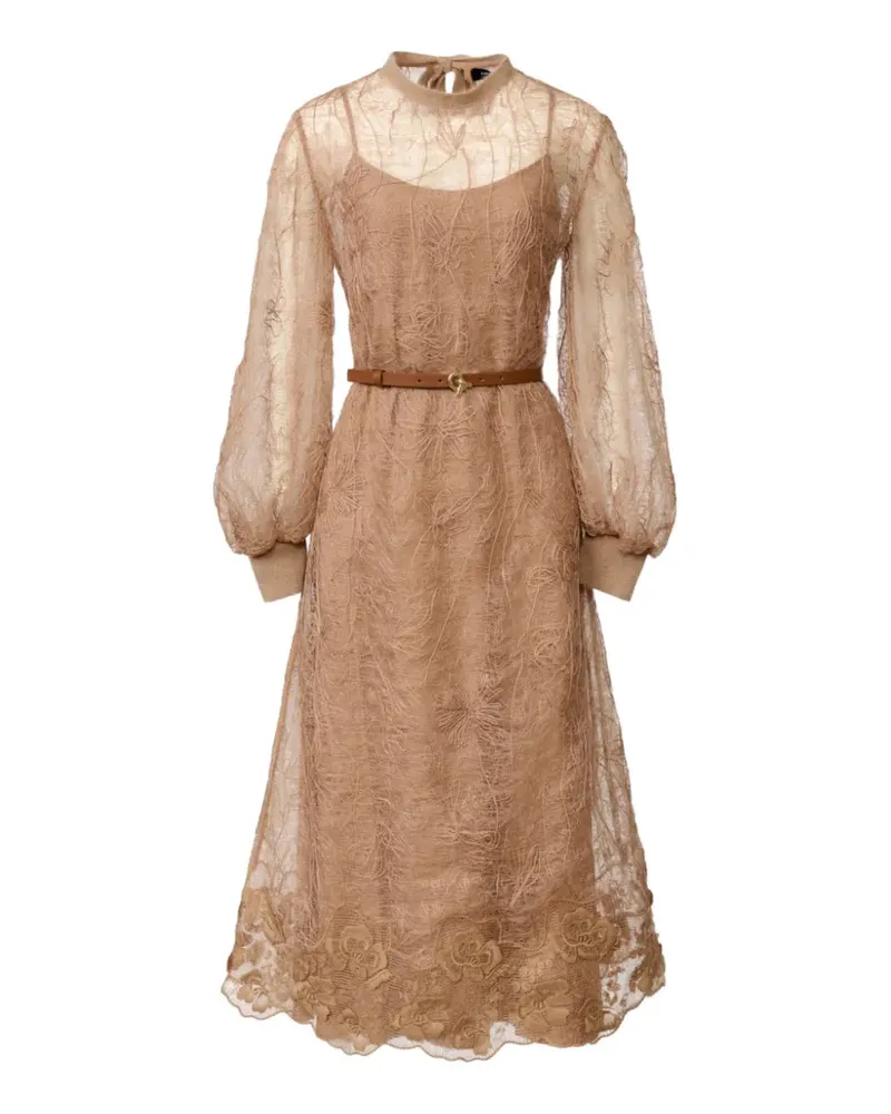 Fabiana Filippi belted lace-overlay midi dress - Nude Nude
