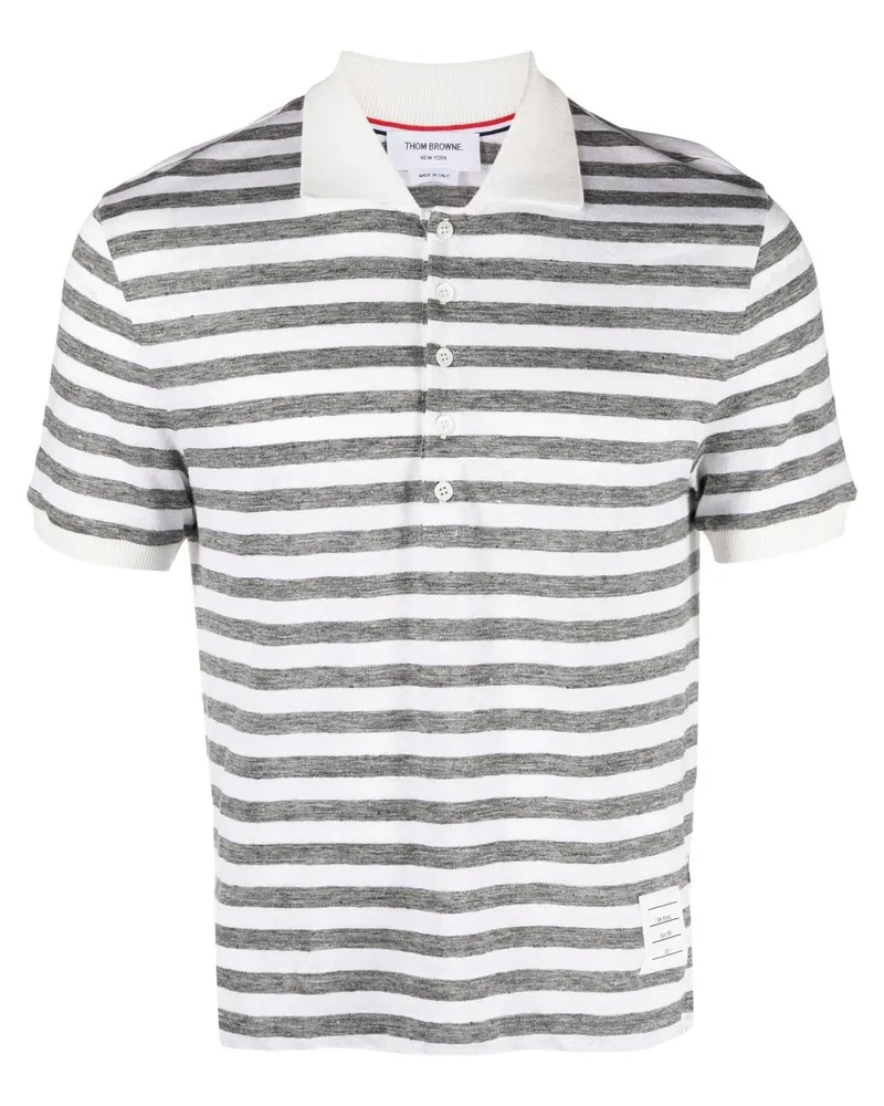 Thom Browne Gestreiftes Poloshirt aus Leinen - Grau Grau