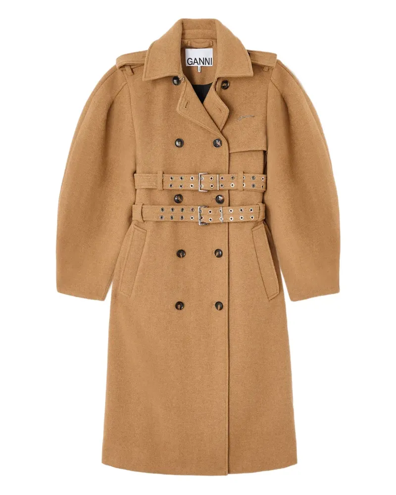 Ganni Doppelreihiger Mantel mit Gürtel - Braun Braun