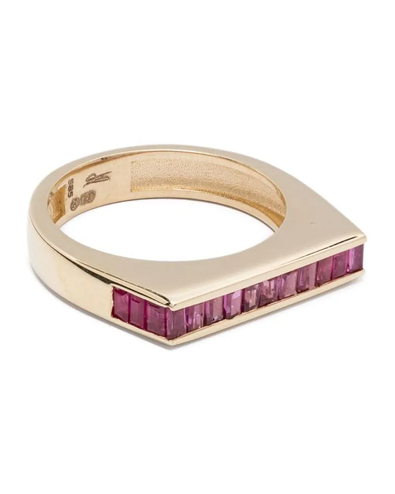 Jacquie Aiche 14kt Flat Bar Gelbgoldring mit Rubin Gold