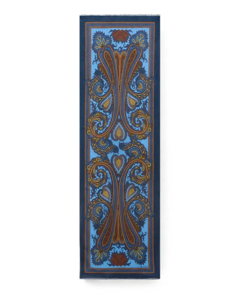 Etro Ausgefranster Schal mit Paisley-Print - Blau Blau
