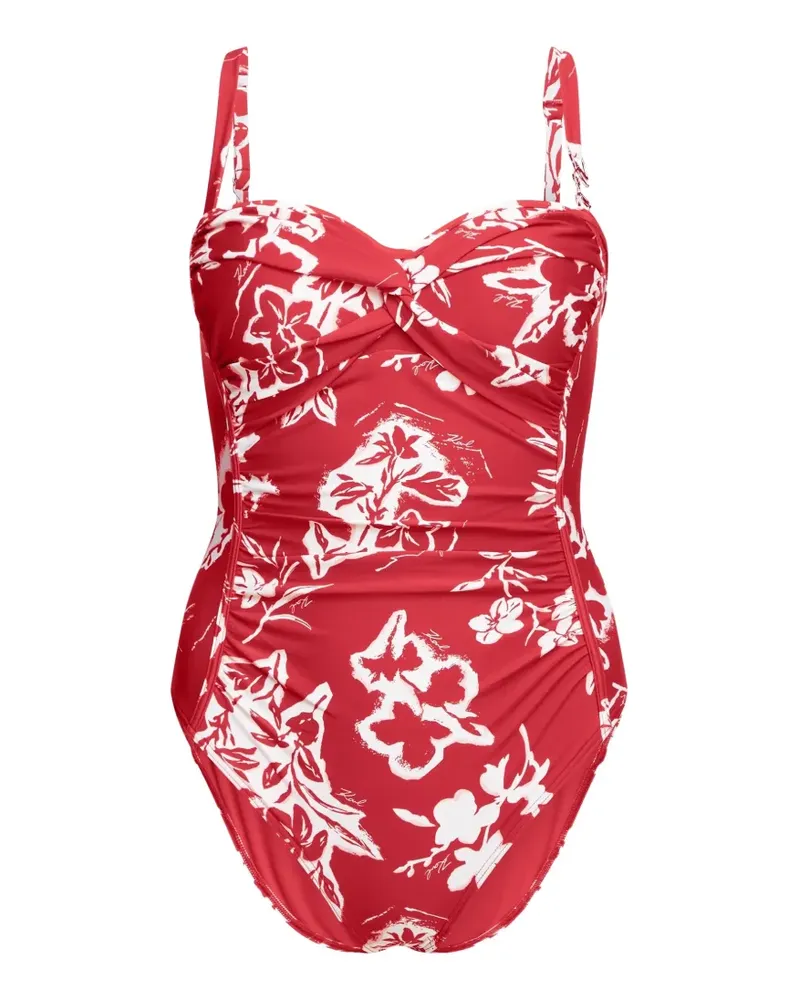Karl Lagerfeld Signature Badeanzug mit Twist-Detail vorne - Rot Rot