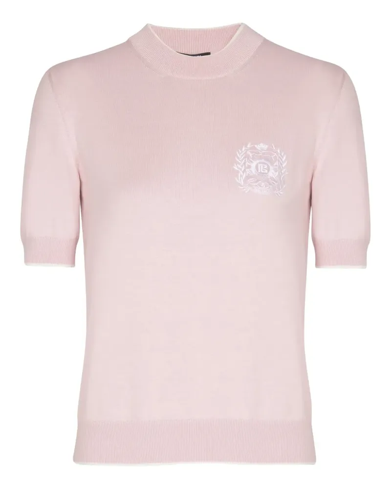 Balmain T-Shirt mit Emblème-Stickerei - Rosa Rosa