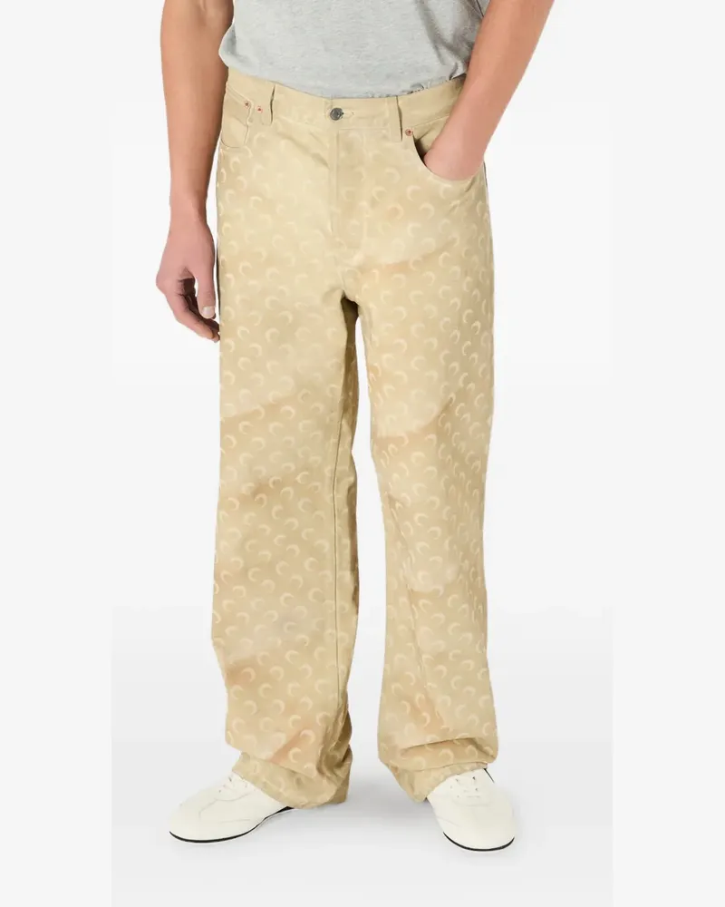 Marine Serre Moon-print faded jeans - Nude Nude