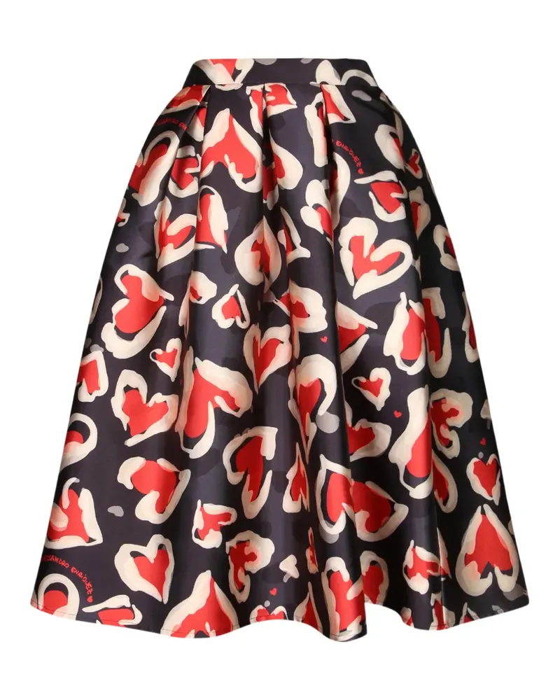 Alessandro Enriquez heart-print pleated midi skirt - Schwarz Schwarz