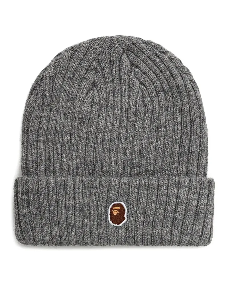 BAPE Gerippte Beanie mit Logo - Grau Grau