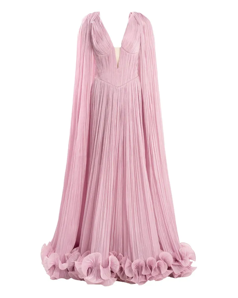 Ana Radu Gerüschtes Maxikleid mit Cape - Rosa Rosa