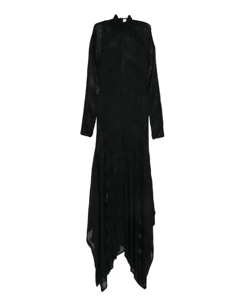 Zimmermann Asymmetrisches Chevron Maxikleid aus Pointelle-Strick - Schwarz Schwarz