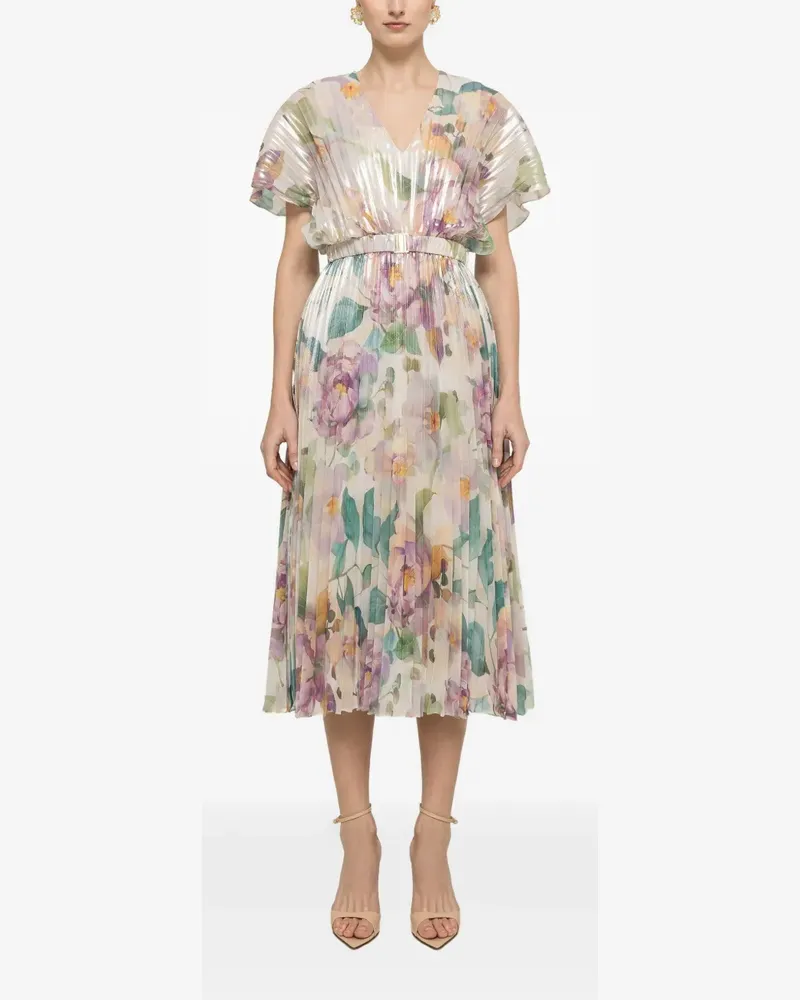 NISSA pleated floral-print midi dress - Nude Nude