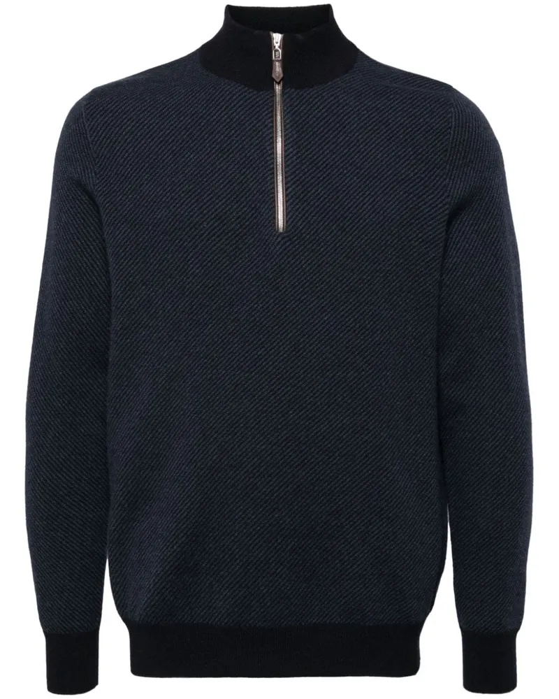 N.Peal Temple Jacquard-Sweatshirt mit kurzem Reißverschluss - Blau Blau
