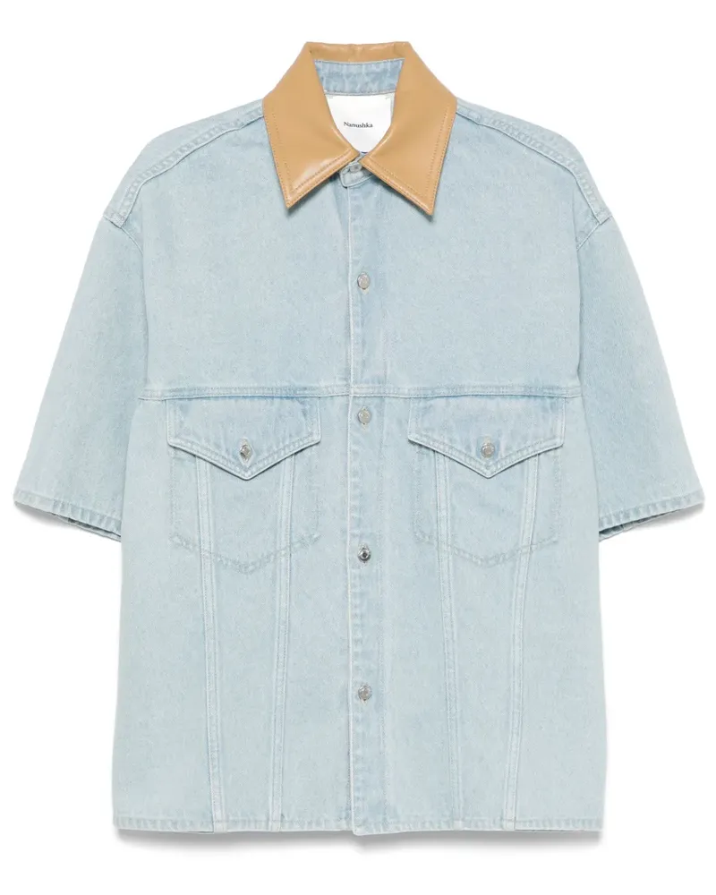 Nanushka Jeanshemd mit Lederkragen - Blau Blau