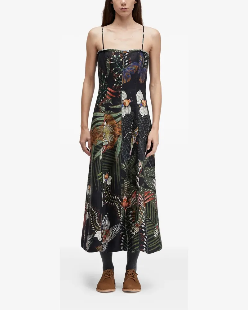Osklen Trägerkleid mit botanischem Print - Schwarz Schwarz