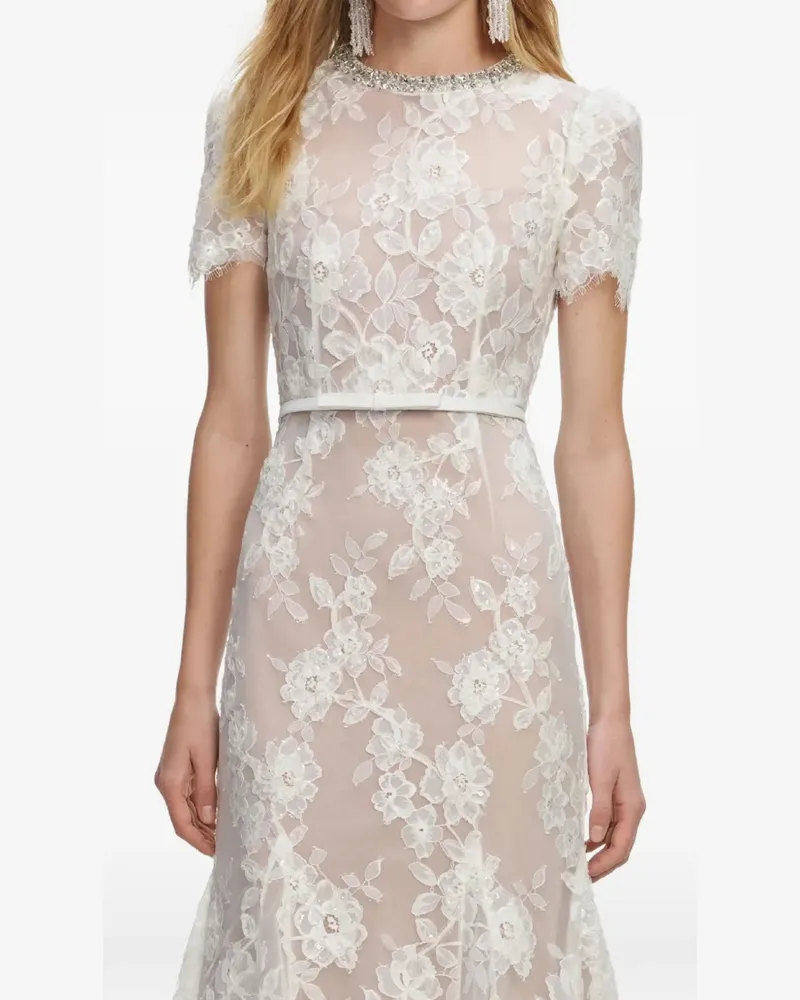Self-Portrait floral lace midi dress - Weiß Weiß