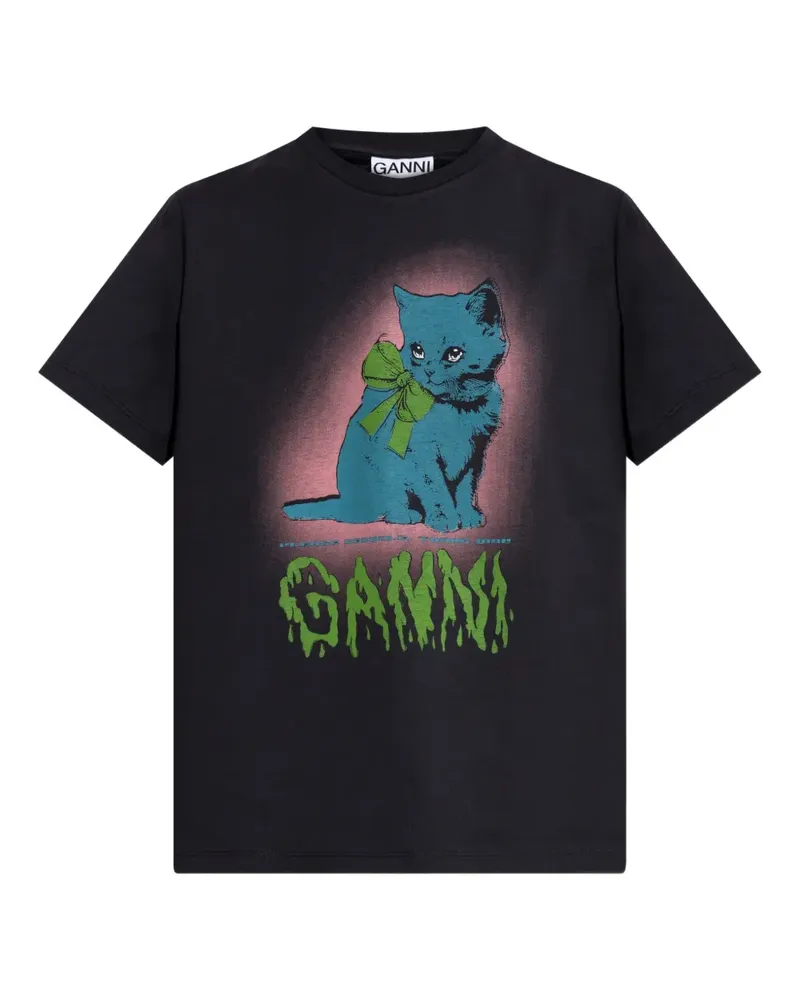 Ganni T-Shirt mit Katzenschleife - Grau Grau