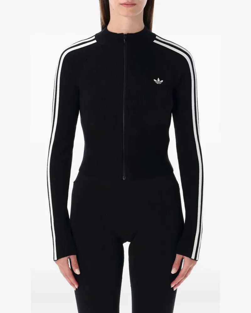 adidas Geripptes Sweatshirt mit Reißverschluss - Schwarz Schwarz