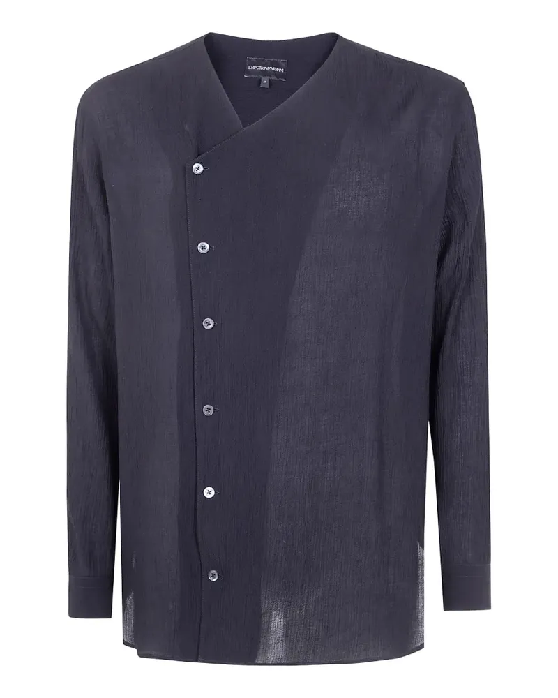 Emporio Armani asymmetric-fastening crinkled-finish shirt - Grau Grau