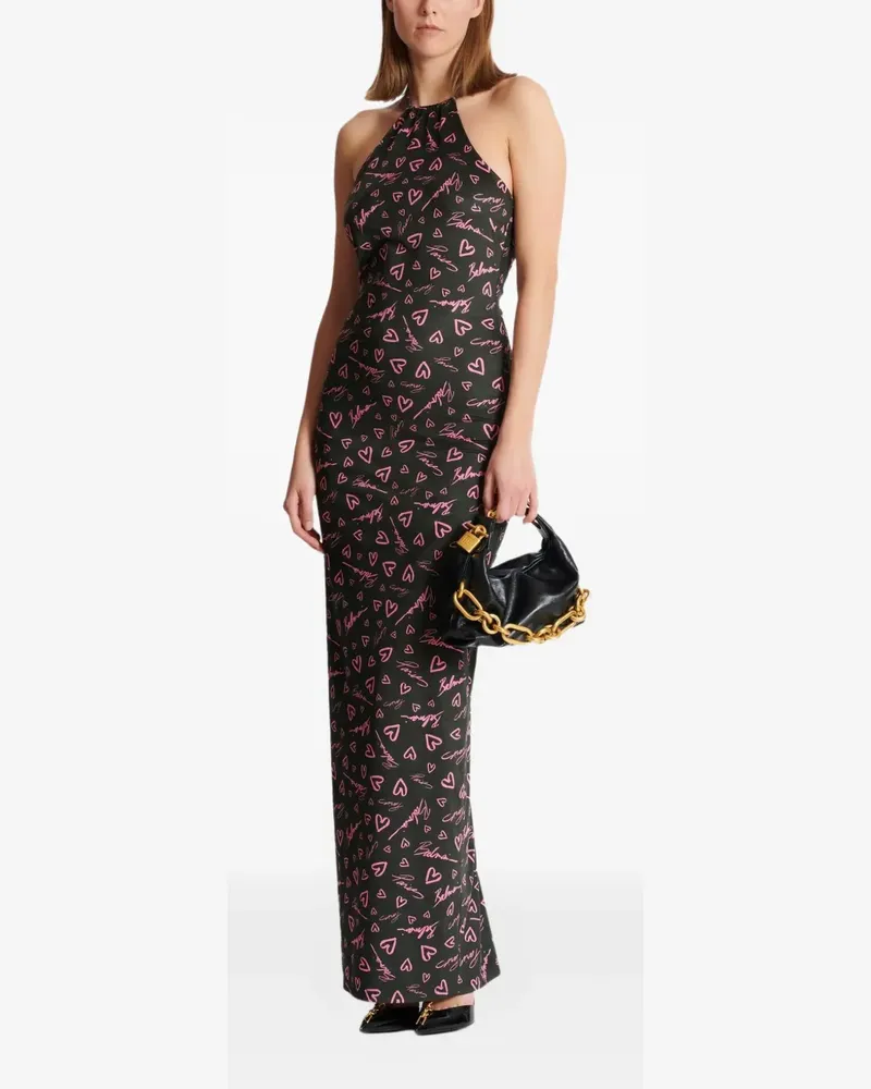Balmain Maxikleid mit Crush-Print - Schwarz Schwarz