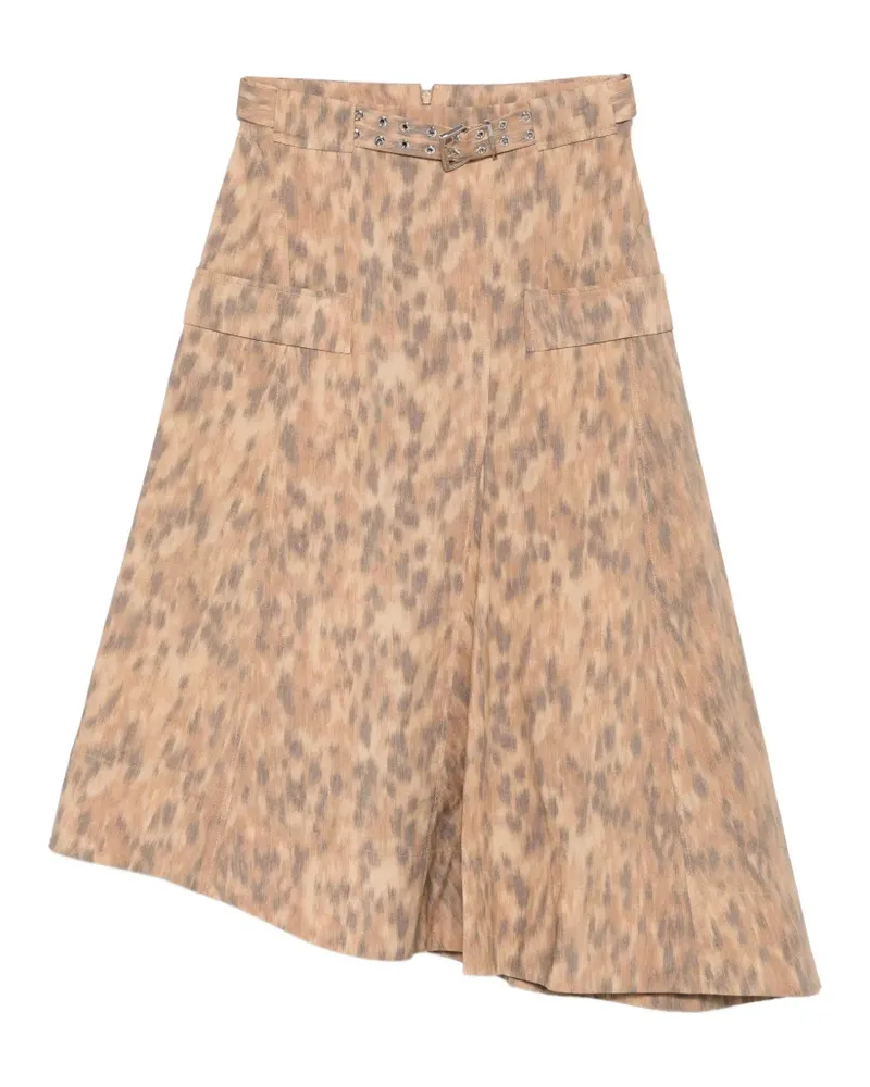 Ganni leopard-print belted skirt - Nude Nude