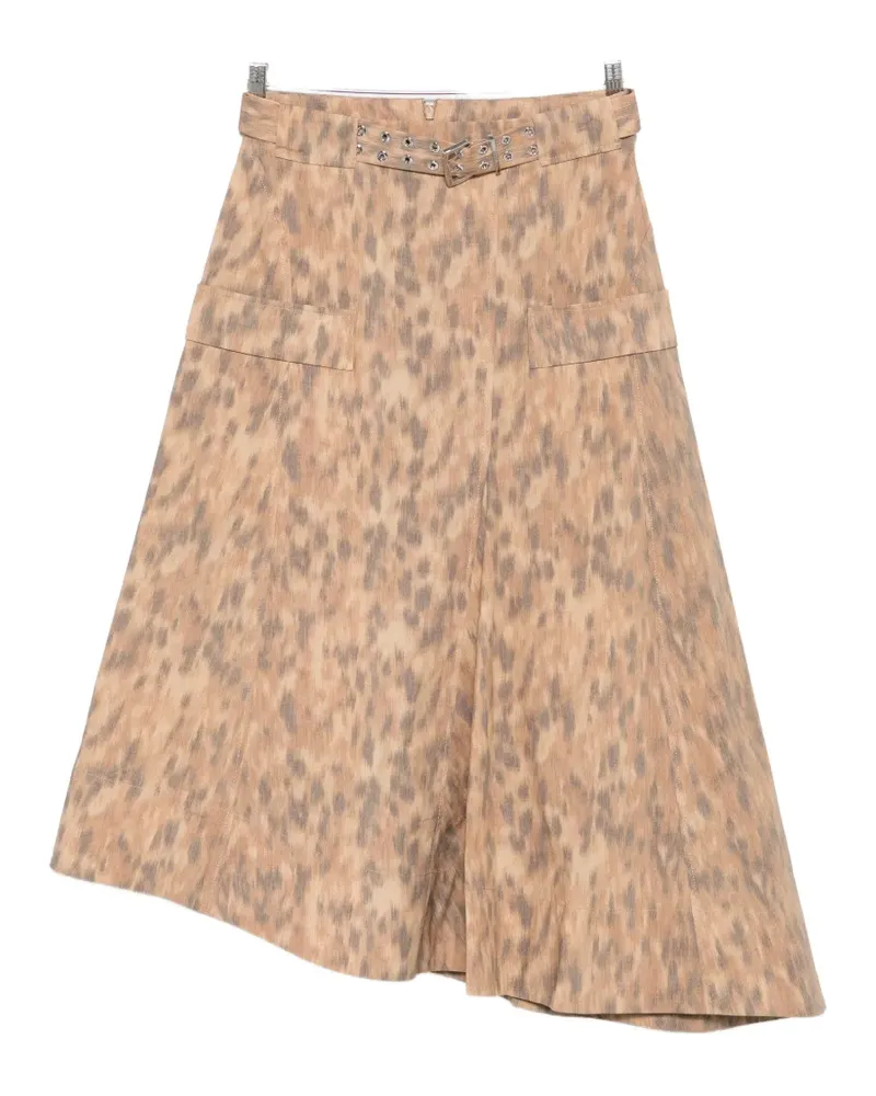 Ganni leopard-print belted skirt - Nude Nude