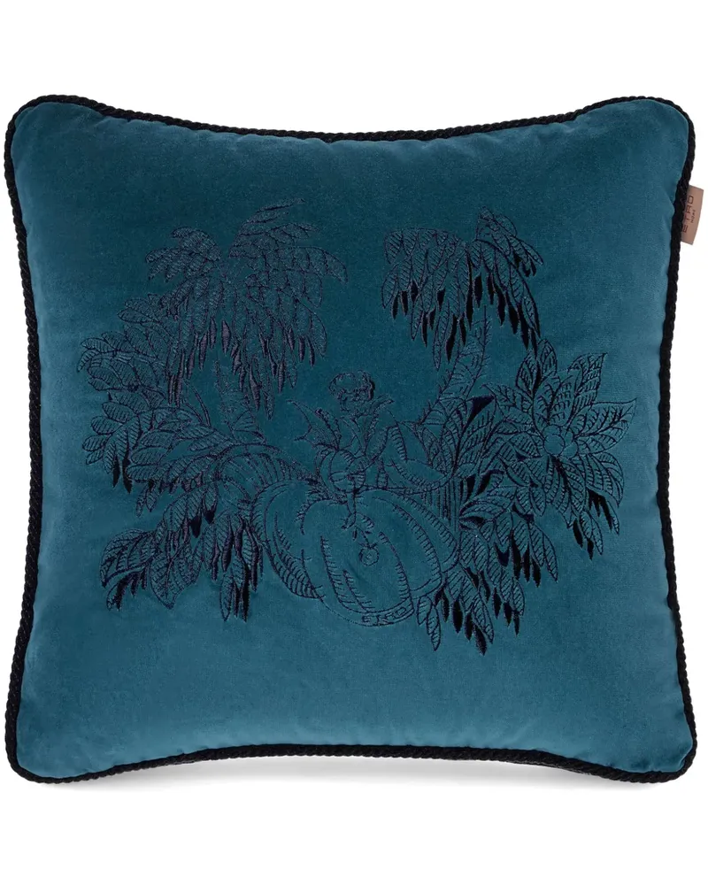 Etro Kissen aus Samt mit Amanti-Stickerei - Blau Blau