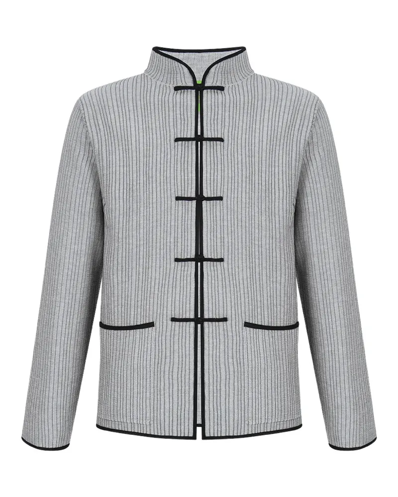 Shanghai Tang Mandarin-collar ribbed cardigan - Grau Grau