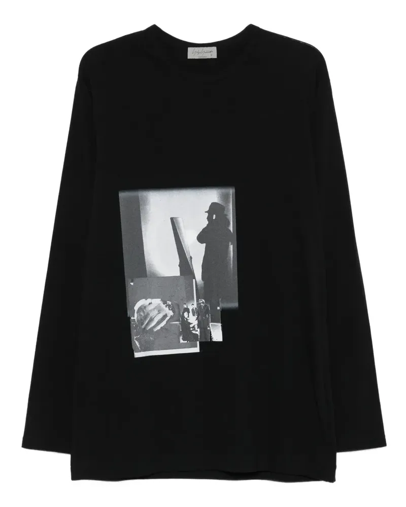 Yohji Yamamoto Langarmshirt mit grafischem Print - Schwarz Schwarz
