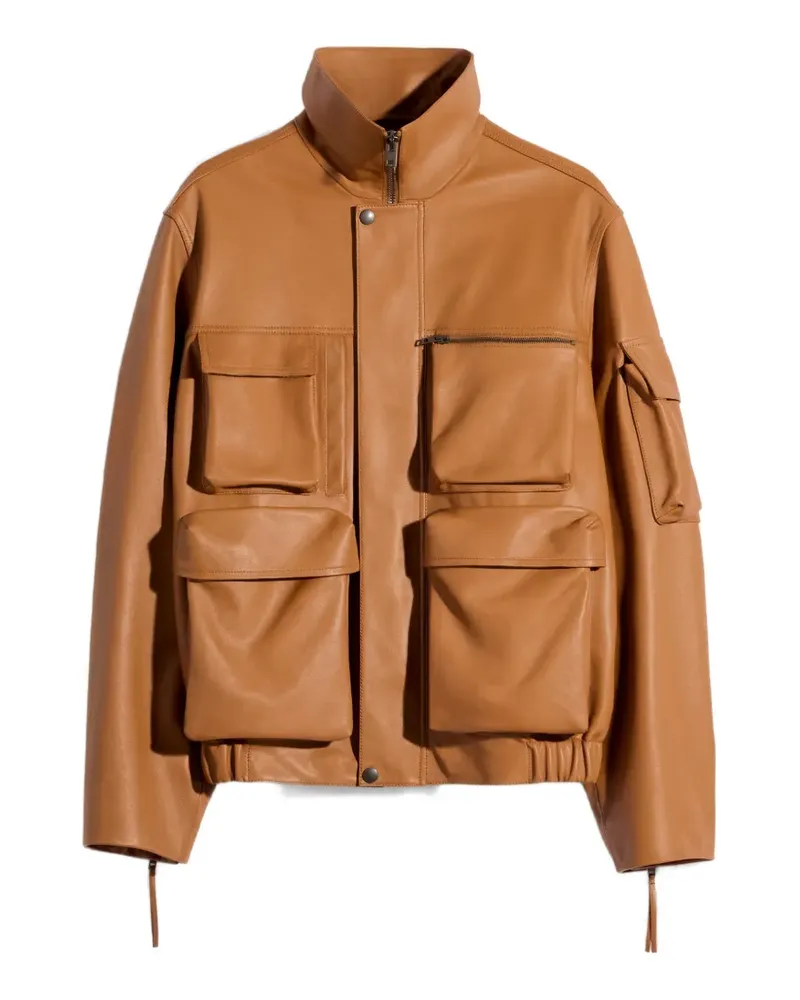Christophe Lemaire Lederjacke mit Taschen - Braun Braun