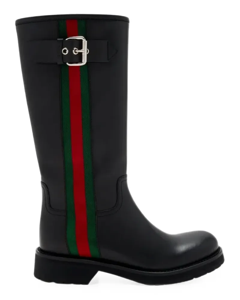 Gucci Bikerstiefel mit Web - Schwarz Schwarz