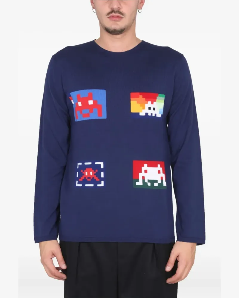 Comme des Garçons Rundhals-Strick mit grafischem Print - Blau Blau