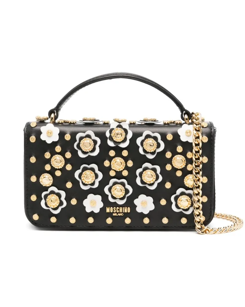 Moschino Mini-Tasche mit Blumenapplikation Schwarz