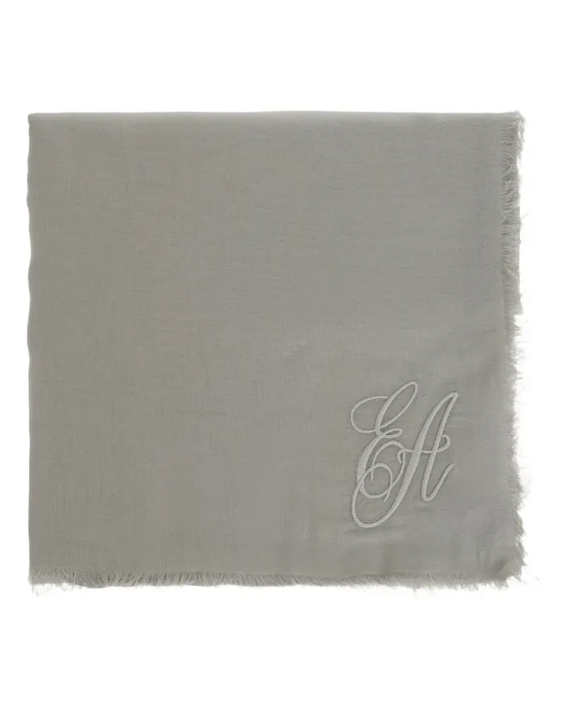 Emporio Armani Ausgefranster Schal mit Logo-Stickerei - Grau Grau